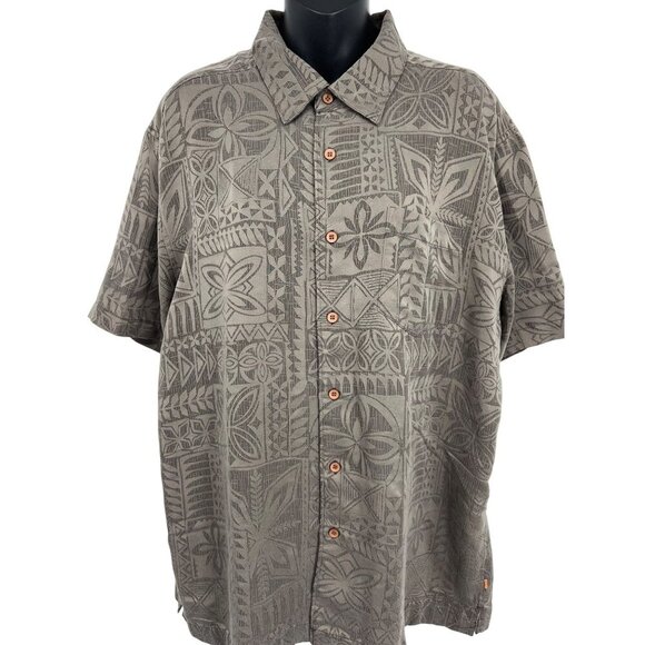 Quiksilver Waterman Shirt Size Large L Mens Brown Short Sleeve Hawaiian EUC - Picture 4 of 8